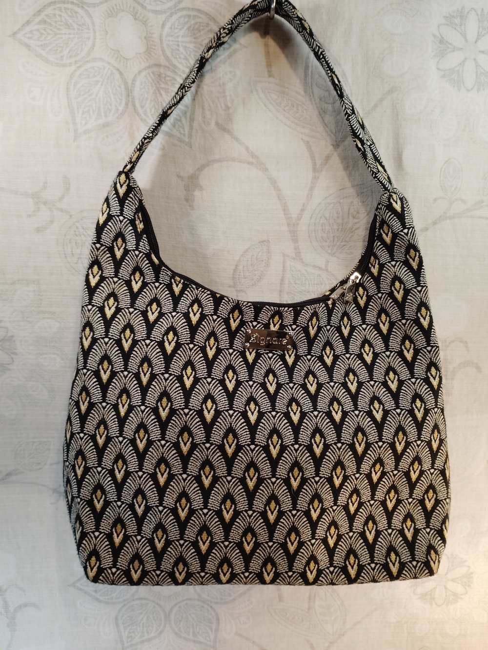 Signature Black, Gold & Cream Woven  Tapestry Shoulder Bag